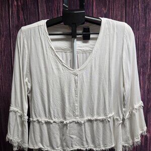 Natural Life Boho Tiered Ruffle Blouse Long Sleeve V Neck Top Size S/M